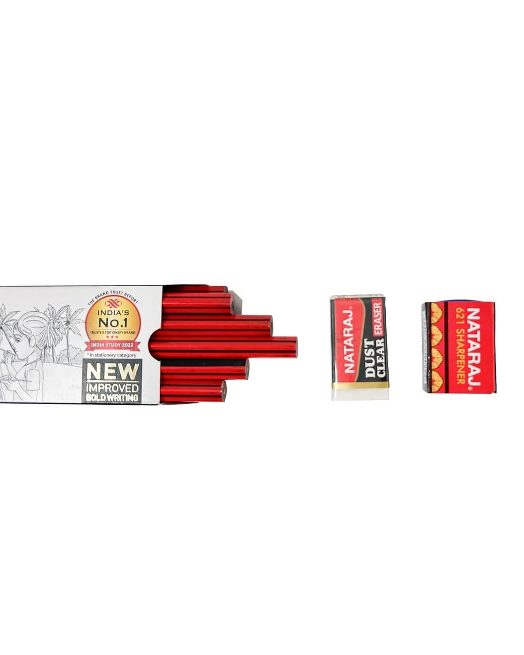 Nataraj Writing Pencils | 621 Bold HB | 10 Pencils, 1 Sharpener, 1 Eraser - versoz.com