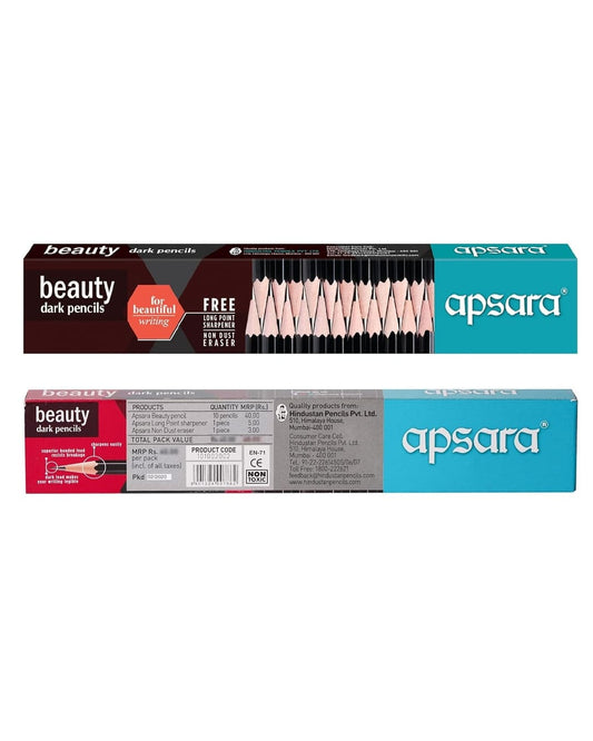 Apsara Beauty Pencils | Dark | 10 Pencils, 1 Sharpener, 1 Eraser - versoz.com