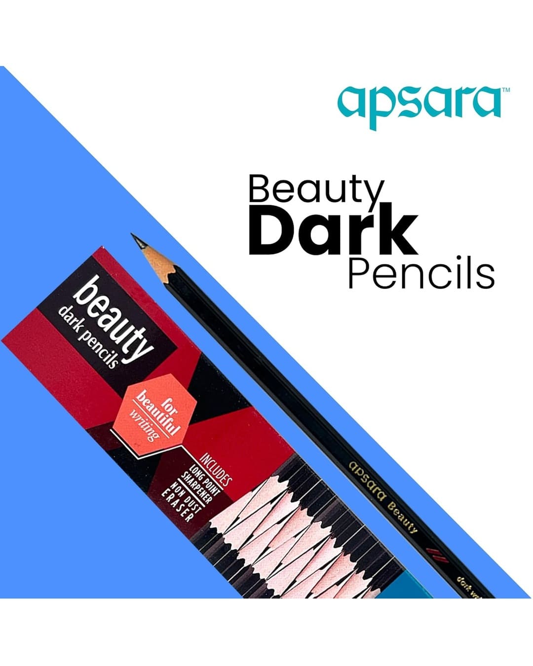 Apsara Beauty Pencils | Dark | 10 Pencils, 1 Sharpener, 1 Eraser - versoz.com