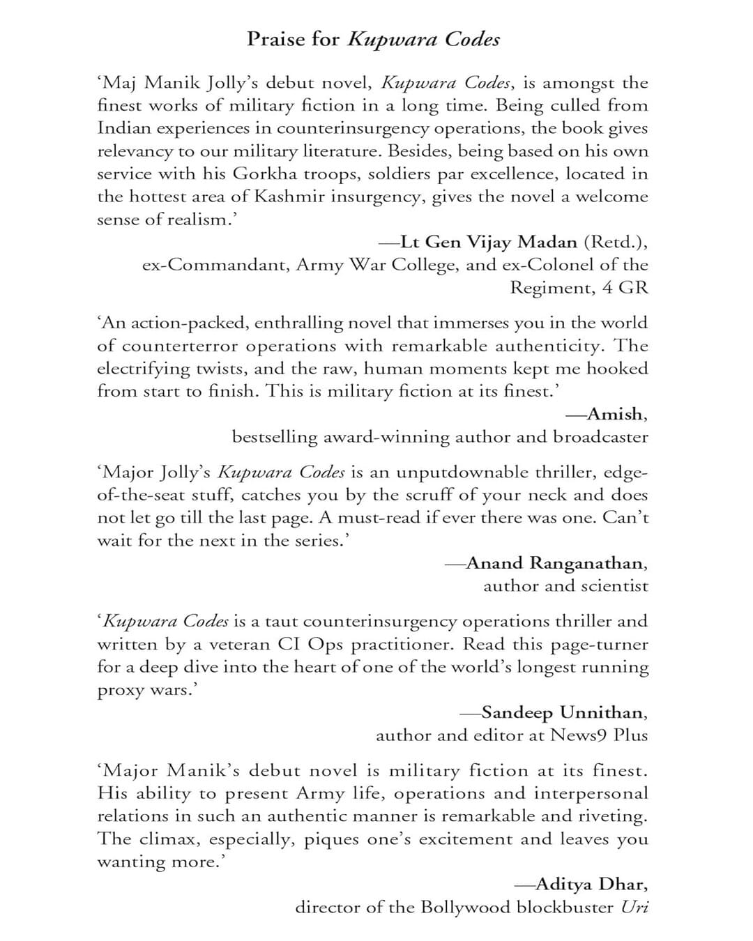 Kupwara Codes by Maj. Manik M. Jolly [Paperback]