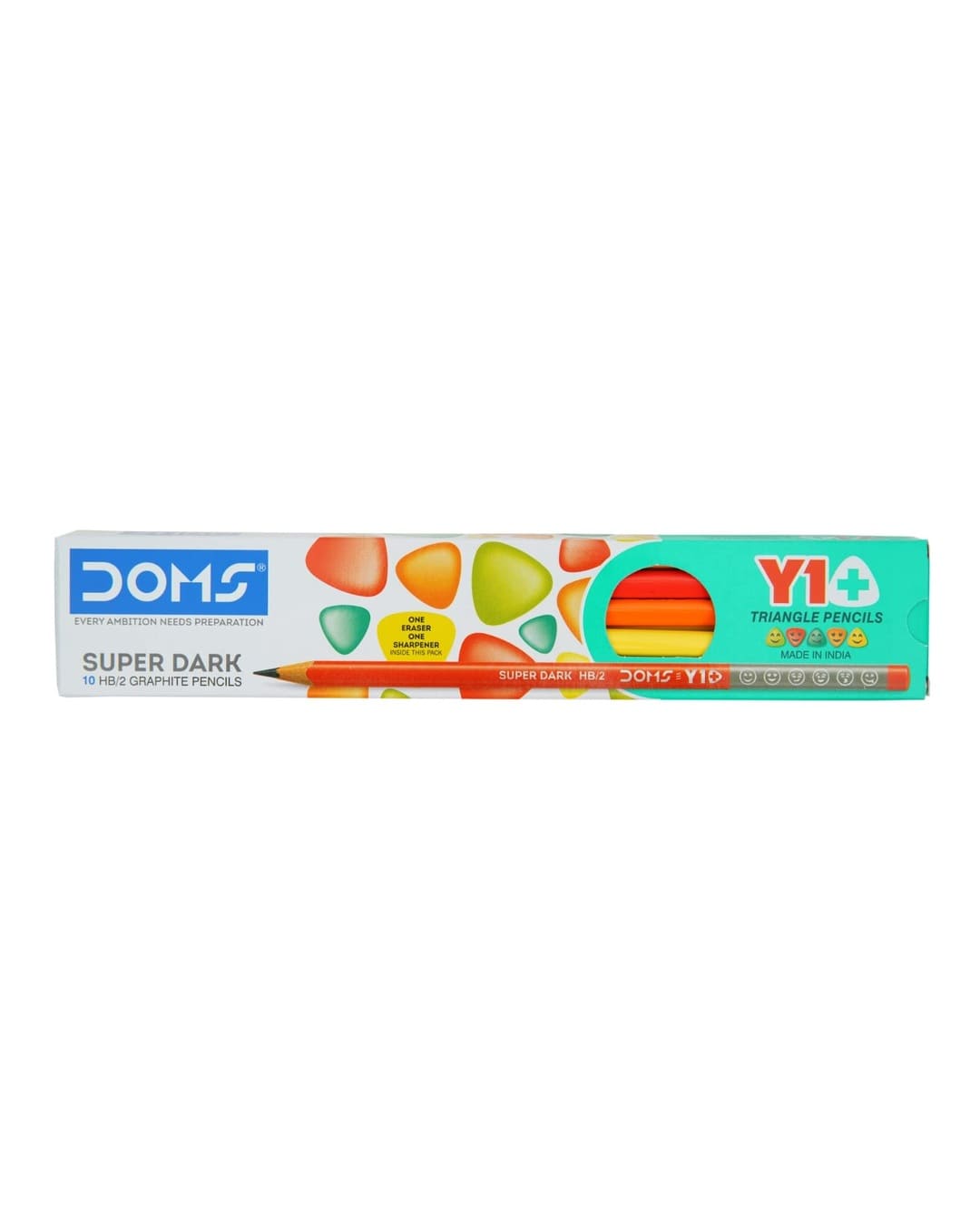 Doms Y1+ Graphite Pencils | HB/2 Super Dark | Triangular Shape | 10 Pencils, 1 Sharpener, 1 Eraser - versoz.com