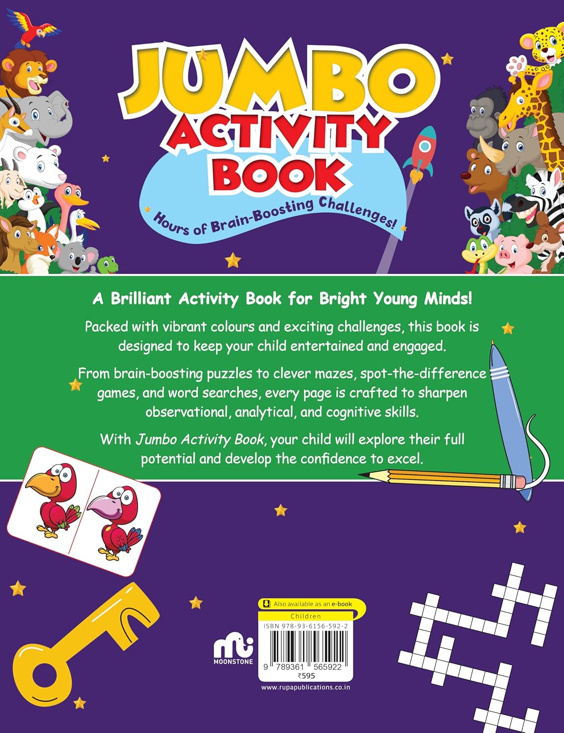Jumbo Activity Book |Brain Booster|Maze Activities|Spot the Differences |Word Search|Copy Colouring  by by Moonstone  [Paperback]