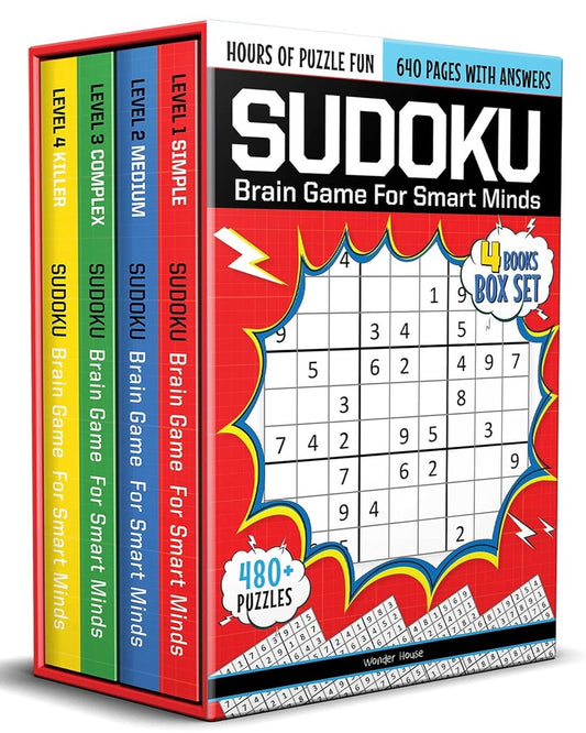 Sudoku - Brain Games For Smart Minds Box Set Of 4 Books : Brain Booster Puzzles for Kids, 480 + Fun Games. Combo of Easy, Hard, Killer, Complex Levels.: Box Set of Books Levels 1-4 [Paperback]