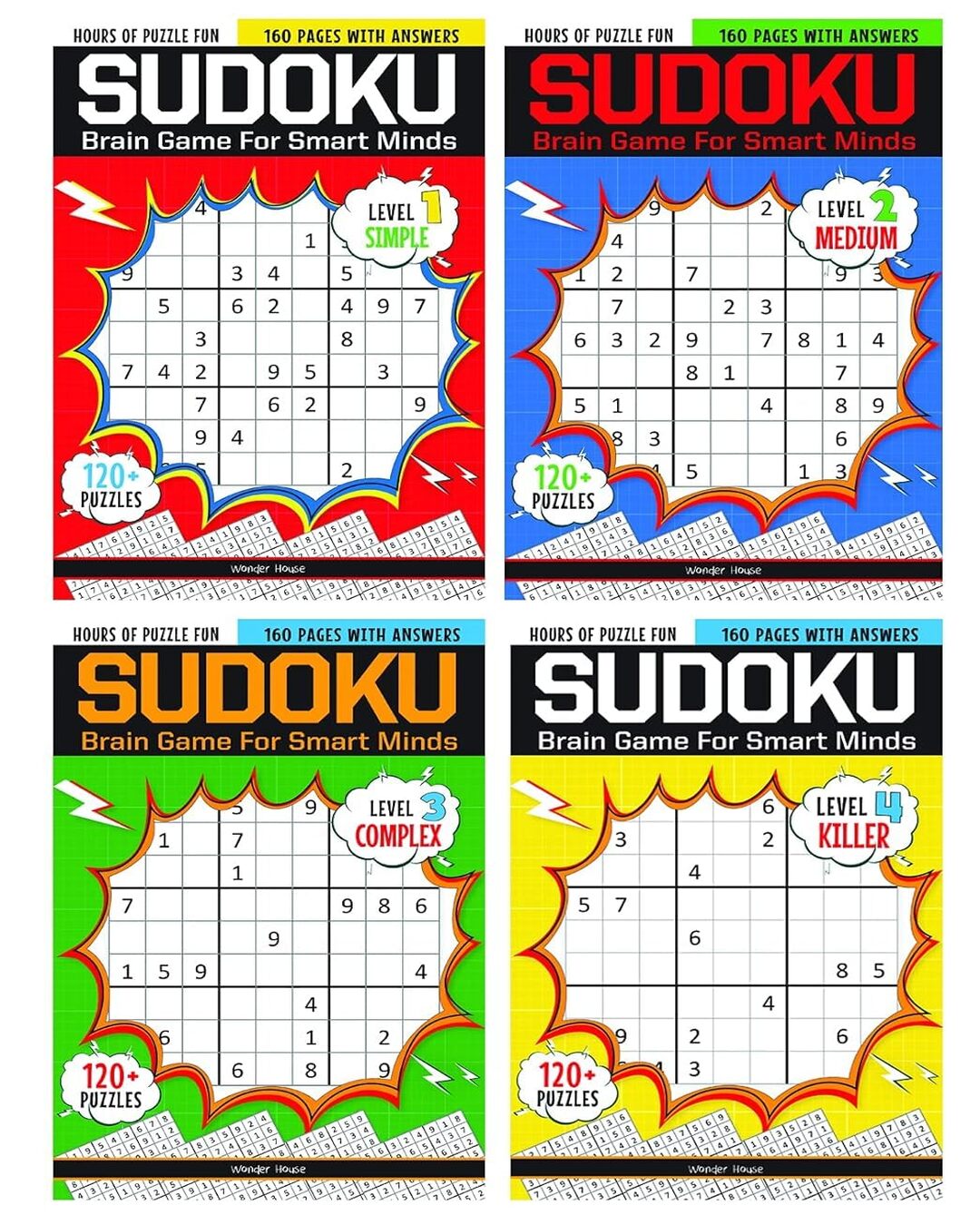 Sudoku - Brain Games For Smart Minds Box Set Of 4 Books : Brain Booster Puzzles for Kids, 480 + Fun Games. Combo of Easy, Hard, Killer, Complex Levels.: Box Set of Books Levels 1-4 [Paperback]
