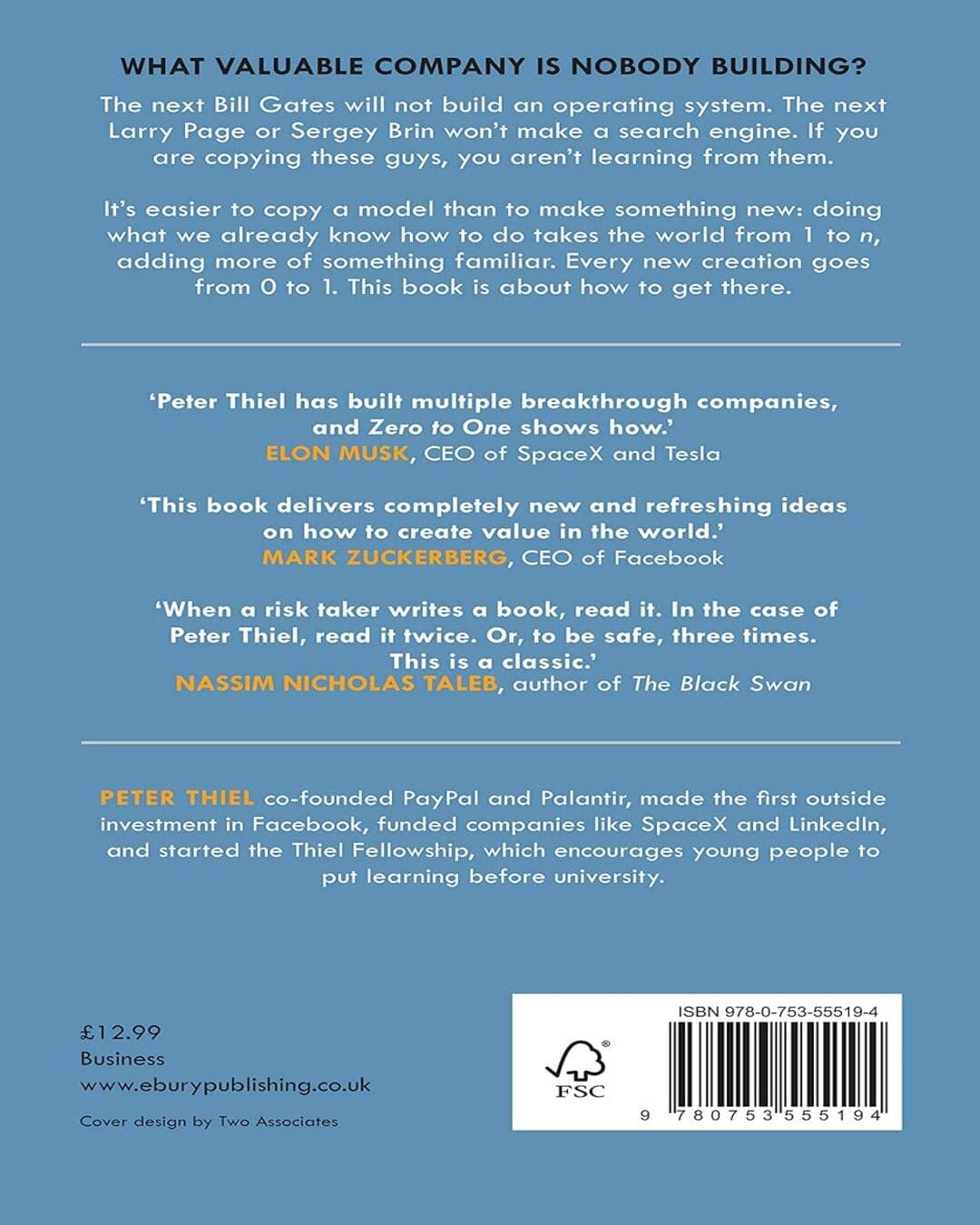 Zero to One : Notes on Startups, or How to Build the Future by Peter Thiel with Blake Masters [Paperback]