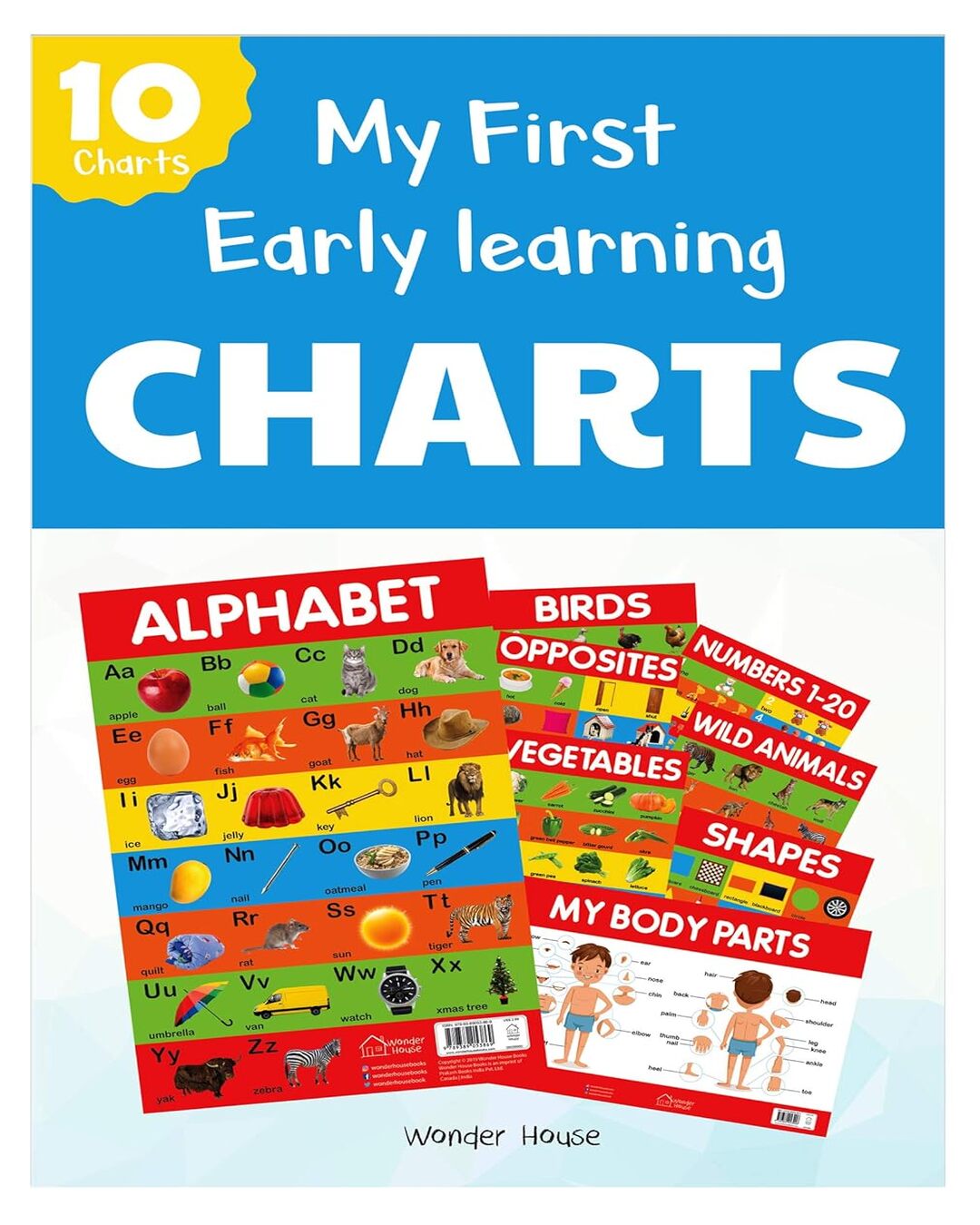 Early Learning Educational 10 Charts Boxset For Kids : Perfect For Homeschooling, Kindergarten and Nursery Students (11.5 Inches X 17.5 Inches) ... Fruits, Vegetables, Opposites, My Body Parts [Paperback]