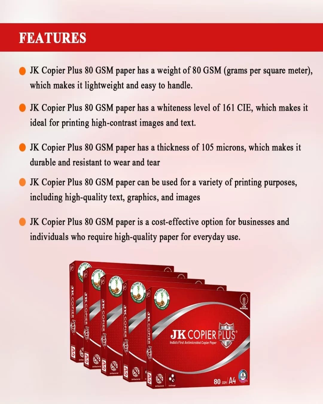 JK Copier Plus | 80 GSM | A4 | 1 Ream (500 Sheets) - versoz.com