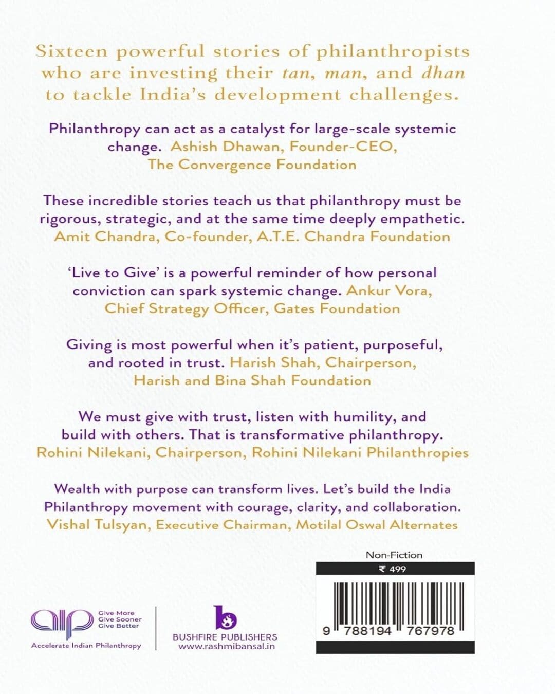 Live to Give : Inspiring stories of Wealth with Purpose by Rashmi Bansal [Paperback]