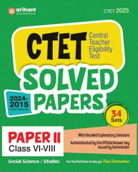 CTET Solved Papers 2024 - 2015 Paper 2 Class 6-8 Social Science / Studies Eng Med 34 Sets (CTET 2025